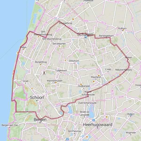 Map miniature of "Off-Road Adventure in Noord-Holland" cycling inspiration in Noord-Holland, Netherlands. Generated by Tarmacs.app cycling route planner