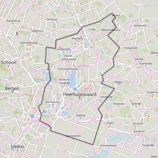 Map miniature of "Obdam Adventure" cycling inspiration in Noord-Holland, Netherlands. Generated by Tarmacs.app cycling route planner