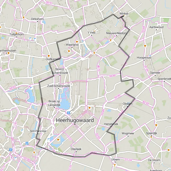 Map miniature of "The Great Loop of Noord-Holland" cycling inspiration in Noord-Holland, Netherlands. Generated by Tarmacs.app cycling route planner