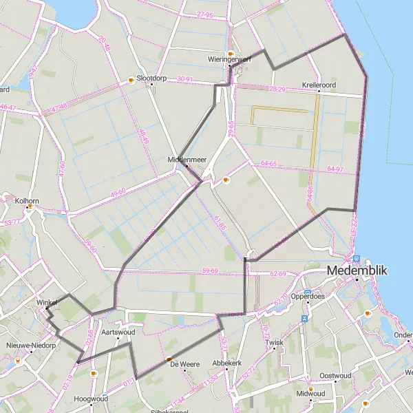 Map miniature of "Winkel Loop" cycling inspiration in Noord-Holland, Netherlands. Generated by Tarmacs.app cycling route planner