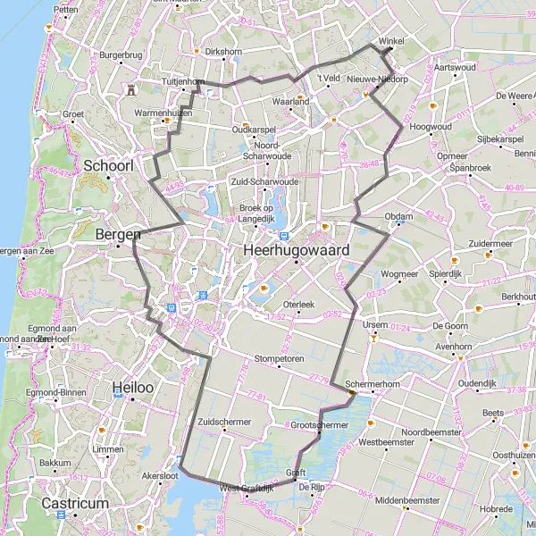 Miniatuurkaart van de fietsinspiratie "Avontuurlijk Grootschermer - Warmenhuizen" in Noord-Holland, Netherlands. Gemaakt door de Tarmacs.app fietsrouteplanner