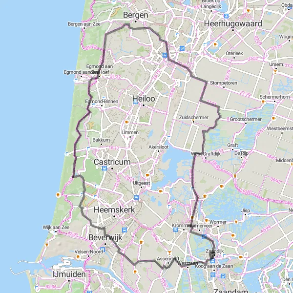 Miniatuurkaart van de fietsinspiratie "Ontdekkingstocht langs de kust" in Noord-Holland, Netherlands. Gemaakt door de Tarmacs.app fietsrouteplanner