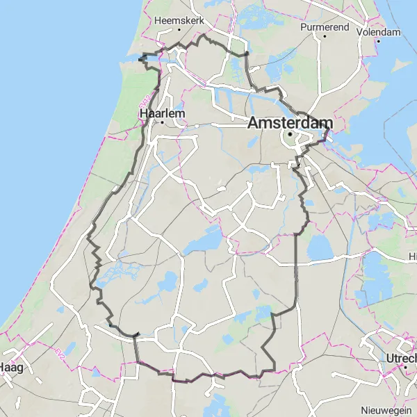 Map miniature of "The Ultimate Road Challenge" cycling inspiration in Noord-Holland, Netherlands. Generated by Tarmacs.app cycling route planner
