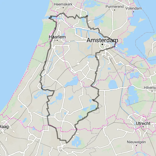 Map miniature of "The Ultimate Dutch Journey" cycling inspiration in Noord-Holland, Netherlands. Generated by Tarmacs.app cycling route planner