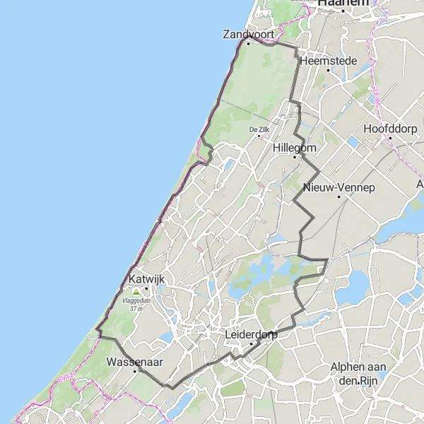 Map miniature of "Coastal Road Adventure" cycling inspiration in Noord-Holland, Netherlands. Generated by Tarmacs.app cycling route planner
