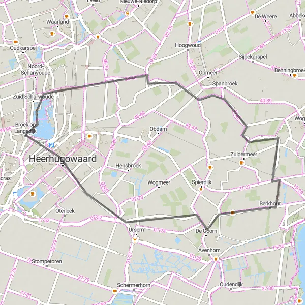 Map miniature of "Opmeer Circuit" cycling inspiration in Noord-Holland, Netherlands. Generated by Tarmacs.app cycling route planner