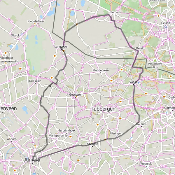 Miniatuurkaart van de fietsinspiratie "Langeveen - Vasse Rondje" in Overijssel, Netherlands. Gemaakt door de Tarmacs.app fietsrouteplanner