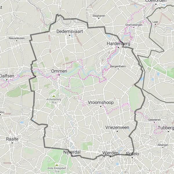 Map miniature of "The Ultimate Almelo Cycling Adventure" cycling inspiration in Overijssel, Netherlands. Generated by Tarmacs.app cycling route planner