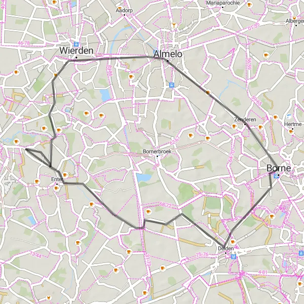 Map miniature of "The Riverside Ride" cycling inspiration in Overijssel, Netherlands. Generated by Tarmacs.app cycling route planner