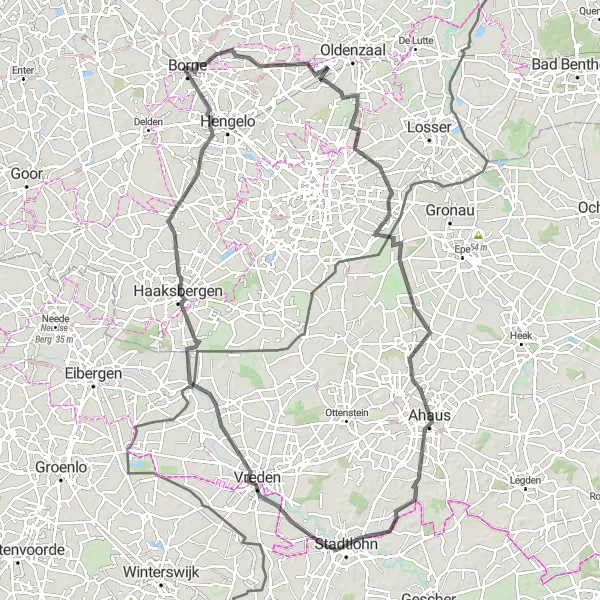 Map miniature of "The Borderline Ride" cycling inspiration in Overijssel, Netherlands. Generated by Tarmacs.app cycling route planner