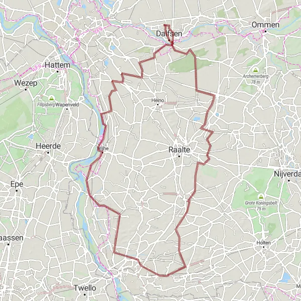 Map miniature of "Ankum and beyond" cycling inspiration in Overijssel, Netherlands. Generated by Tarmacs.app cycling route planner
