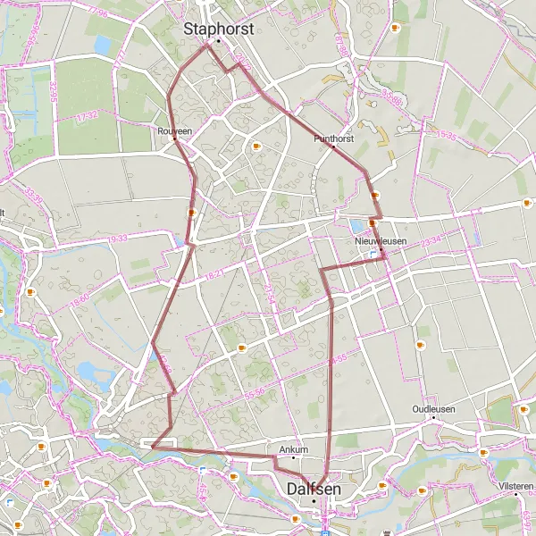 Map miniature of "Gravel Adventure in Dalfsen" cycling inspiration in Overijssel, Netherlands. Generated by Tarmacs.app cycling route planner