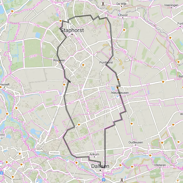 Map miniature of "The Ankan-Punthorst Route" cycling inspiration in Overijssel, Netherlands. Generated by Tarmacs.app cycling route planner