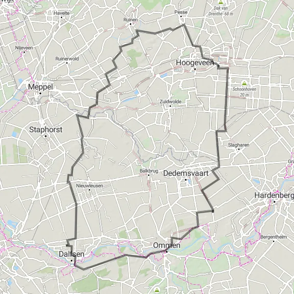 Miniatuurkaart van de fietsinspiratie "Rondje Dalfsen en omgeving" in Overijssel, Netherlands. Gemaakt door de Tarmacs.app fietsrouteplanner