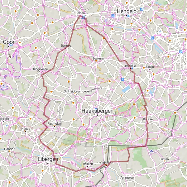 Map miniature of "The Rural Charm" cycling inspiration in Overijssel, Netherlands. Generated by Tarmacs.app cycling route planner