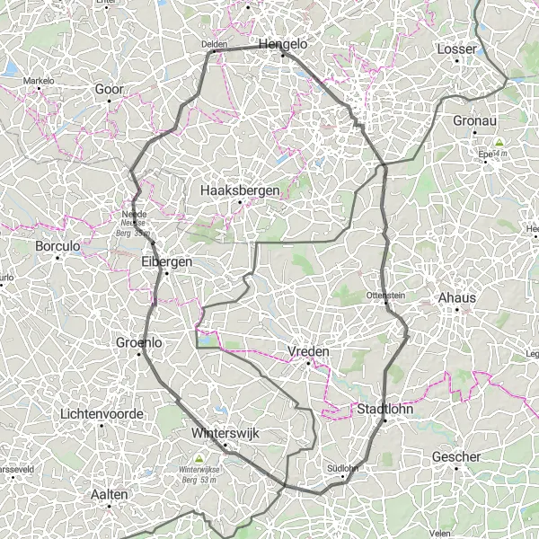Map miniature of "The Hengelo Loop" cycling inspiration in Overijssel, Netherlands. Generated by Tarmacs.app cycling route planner