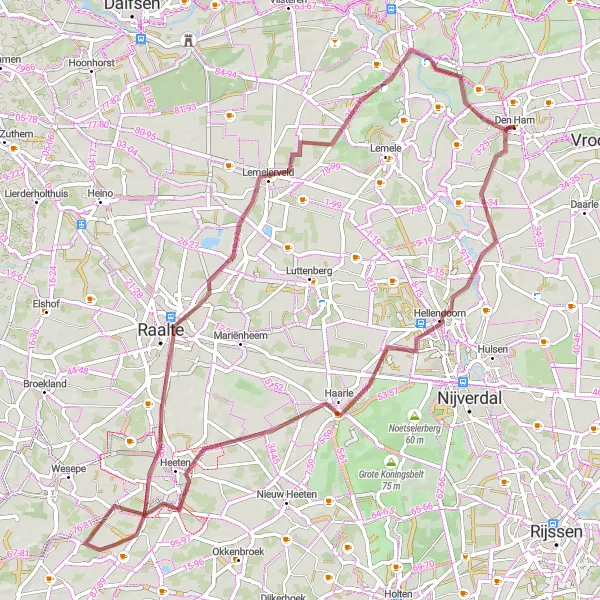 Map miniature of "Scenic Gravel Ride through Hellendoornse Berg and Archemerberg" cycling inspiration in Overijssel, Netherlands. Generated by Tarmacs.app cycling route planner