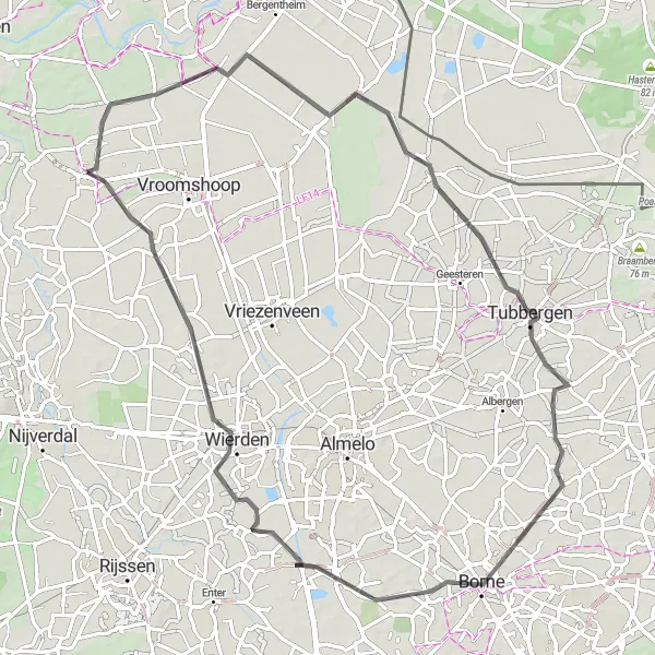 Map miniature of "Discover the Vibrant Towns" cycling inspiration in Overijssel, Netherlands. Generated by Tarmacs.app cycling route planner