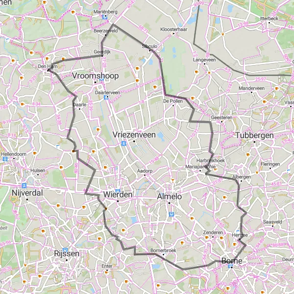 Map miniature of "Ham Murals Loop" cycling inspiration in Overijssel, Netherlands. Generated by Tarmacs.app cycling route planner