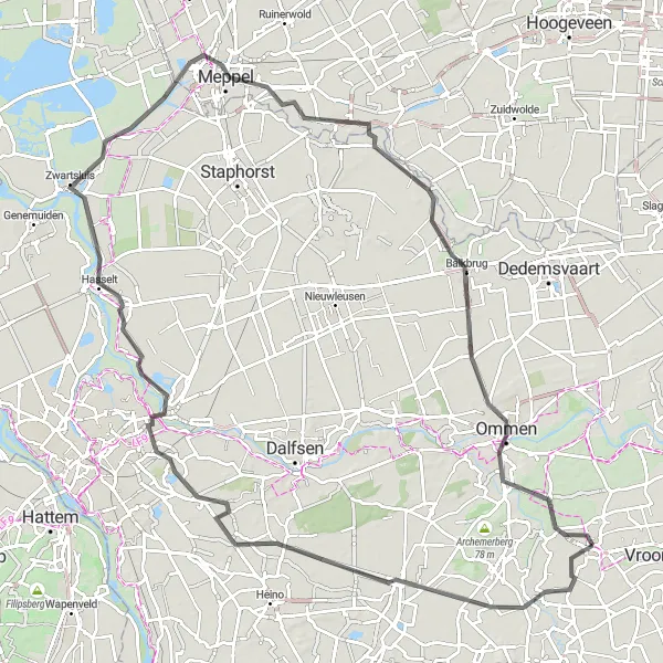 Map miniature of "Road Cycling Expedition: Reestdal and De Schiphorst" cycling inspiration in Overijssel, Netherlands. Generated by Tarmacs.app cycling route planner