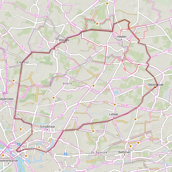 Map miniature of "Rural Escape" cycling inspiration in Overijssel, Netherlands. Generated by Tarmacs.app cycling route planner
