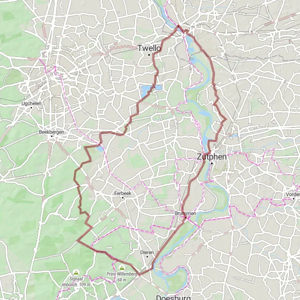 Map miniature of "The Gravel Discovery through Gorssel, Leuvenheim, and Loenen" cycling inspiration in Overijssel, Netherlands. Generated by Tarmacs.app cycling route planner