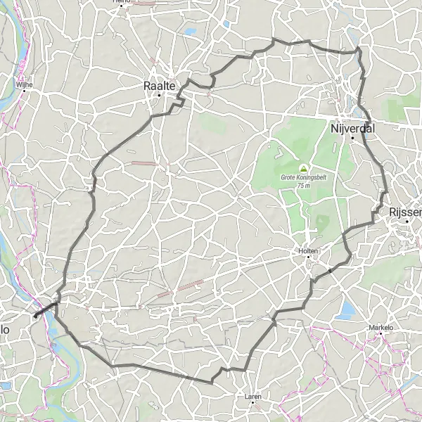 Map miniature of "The Salland Route" cycling inspiration in Overijssel, Netherlands. Generated by Tarmacs.app cycling route planner