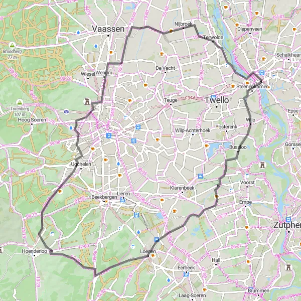 Map miniature of "Deventer and Beyond" cycling inspiration in Overijssel, Netherlands. Generated by Tarmacs.app cycling route planner