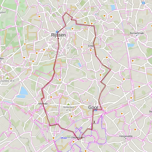 Map miniature of "Hidden Markelo" cycling inspiration in Overijssel, Netherlands. Generated by Tarmacs.app cycling route planner