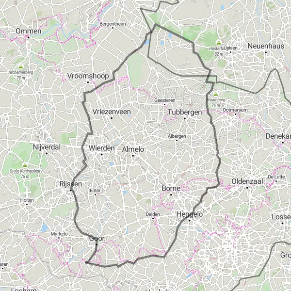 Map miniature of "Diepenheim and Beyond" cycling inspiration in Overijssel, Netherlands. Generated by Tarmacs.app cycling route planner