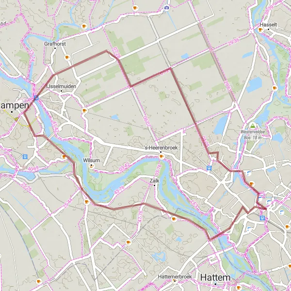 Miniatuurkaart van de fietsinspiratie "Gravelroute vanuit Frankhuis naar Zwolle" in Overijssel, Netherlands. Gemaakt door de Tarmacs.app fietsrouteplanner