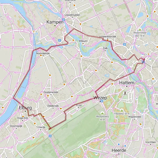 Miniatuurkaart van de fietsinspiratie "Gravelfietstocht Wezep - Zwolle" in Overijssel, Netherlands. Gemaakt door de Tarmacs.app fietsrouteplanner