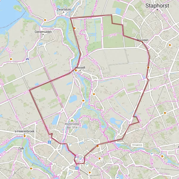 Miniatuurkaart van de fietsinspiratie "Gravelfietstocht Frankhuis - Zwolle" in Overijssel, Netherlands. Gemaakt door de Tarmacs.app fietsrouteplanner