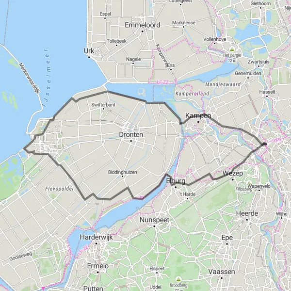 Map miniature of "Zwolle's Cultural and Natural History" cycling inspiration in Overijssel, Netherlands. Generated by Tarmacs.app cycling route planner