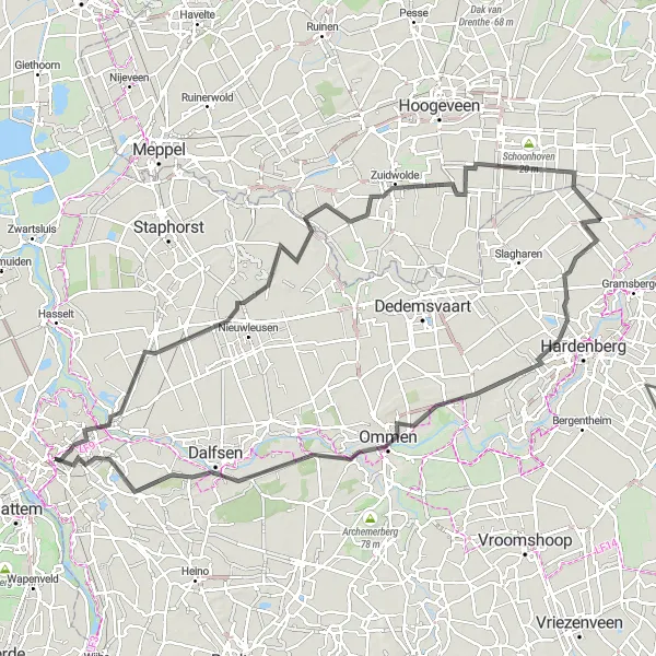 Miniatuurkaart van de fietsinspiratie "Fietsroute Zwolle - De Krim" in Overijssel, Netherlands. Gemaakt door de Tarmacs.app fietsrouteplanner