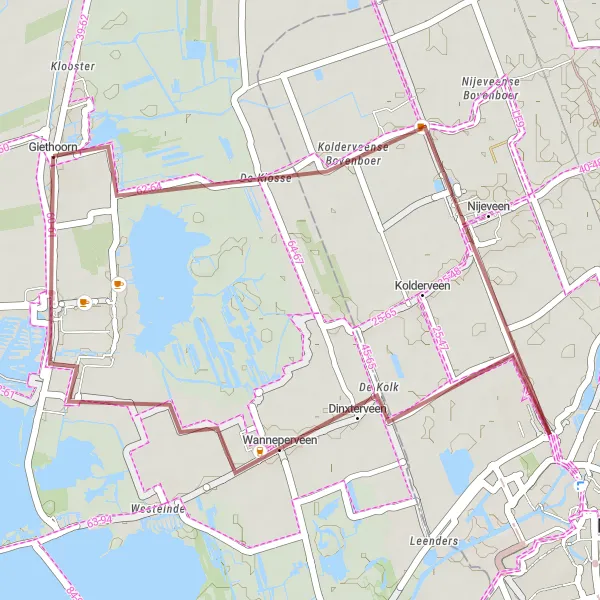 Map miniature of "Gravel Adventures around Giethoorn" cycling inspiration in Overijssel, Netherlands. Generated by Tarmacs.app cycling route planner