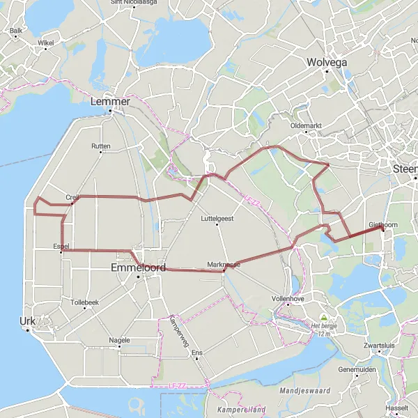 Map miniature of "Gravel Wonderland" cycling inspiration in Overijssel, Netherlands. Generated by Tarmacs.app cycling route planner