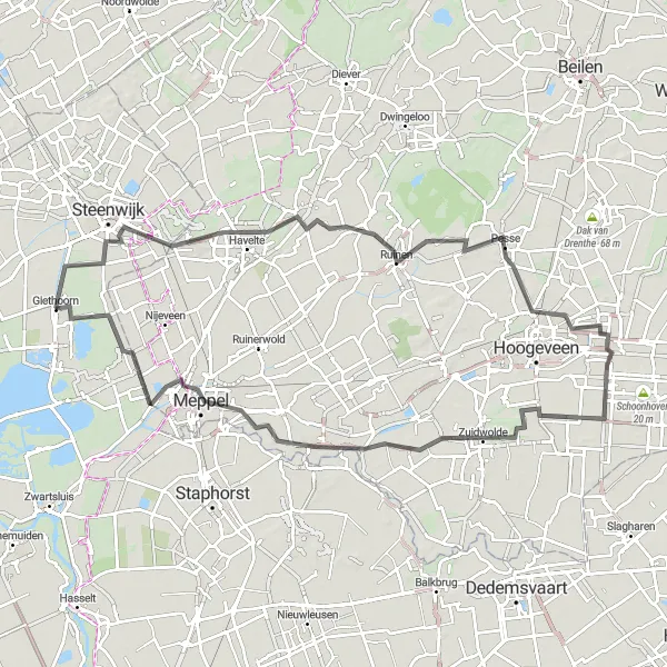 Map miniature of "Giethoorn and Beyond" cycling inspiration in Overijssel, Netherlands. Generated by Tarmacs.app cycling route planner