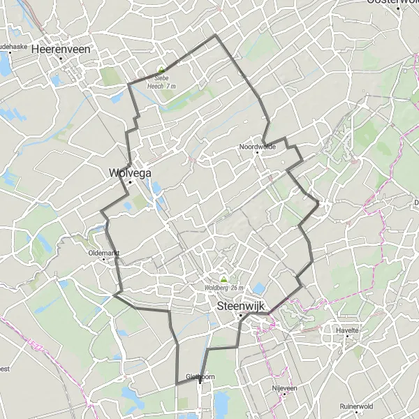 Map miniature of "Giethoorn and Surroundings" cycling inspiration in Overijssel, Netherlands. Generated by Tarmacs.app cycling route planner
