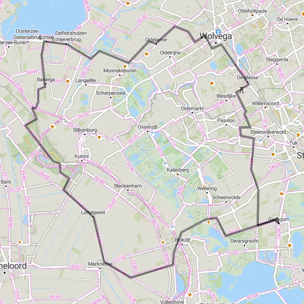 Miniatuurkaart van de fietsinspiratie "Weg Route richting Oldelamer" in Overijssel, Netherlands. Gemaakt door de Tarmacs.app fietsrouteplanner