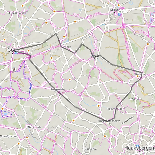 Map miniature of "Bentelo to Kevelhammerhoek Scenic Ride" cycling inspiration in Overijssel, Netherlands. Generated by Tarmacs.app cycling route planner