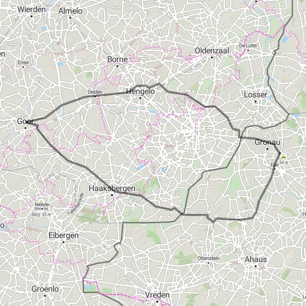 Map miniature of "Goor to Hengevelde Loop" cycling inspiration in Overijssel, Netherlands. Generated by Tarmacs.app cycling route planner