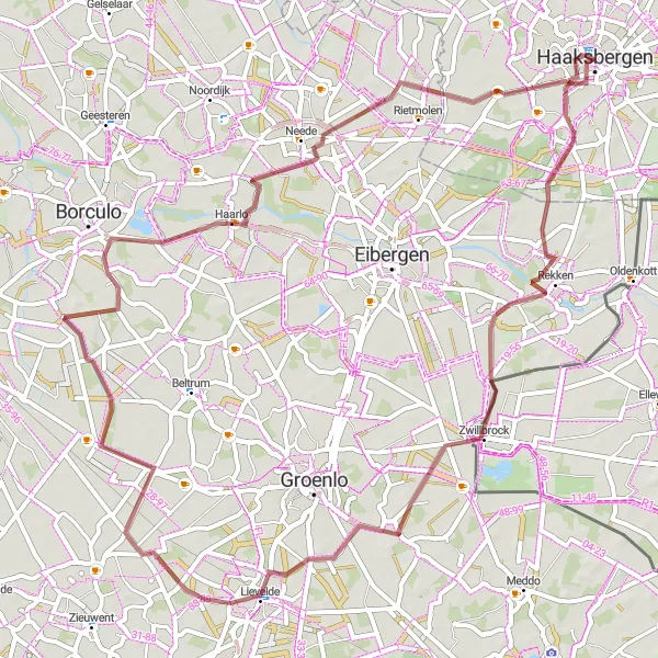 Miniatuurkaart van de fietsinspiratie "Gravelroute naar Zwillbrock en Honesch" in Overijssel, Netherlands. Gemaakt door de Tarmacs.app fietsrouteplanner