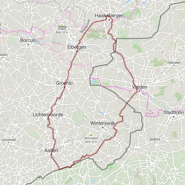 Miniatuurkaart van de fietsinspiratie "Gravelroute richting Vreden en Groenlo" in Overijssel, Netherlands. Gemaakt door de Tarmacs.app fietsrouteplanner