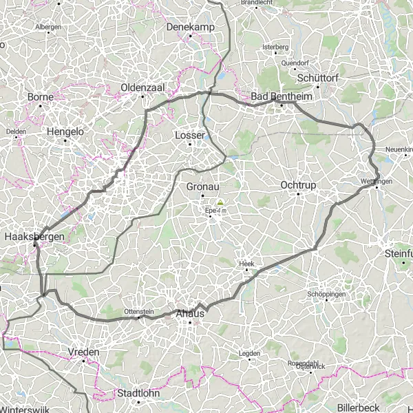 Map miniature of "Challenging Road Cycling Route from Haaksbergen to Honesch" cycling inspiration in Overijssel, Netherlands. Generated by Tarmacs.app cycling route planner