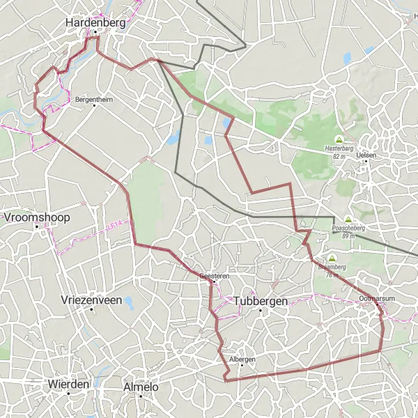 Map miniature of "Challenging Gravel Ride through Twente" cycling inspiration in Overijssel, Netherlands. Generated by Tarmacs.app cycling route planner