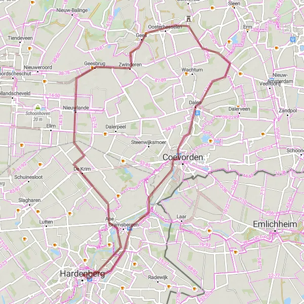 Map miniature of "Exploring East Overijssel Gravel Route" cycling inspiration in Overijssel, Netherlands. Generated by Tarmacs.app cycling route planner