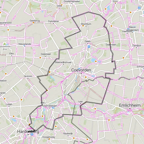 Map miniature of "Hardenberg Adventure" cycling inspiration in Overijssel, Netherlands. Generated by Tarmacs.app cycling route planner