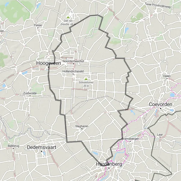 Map miniature of "Nature's Retreat" cycling inspiration in Overijssel, Netherlands. Generated by Tarmacs.app cycling route planner