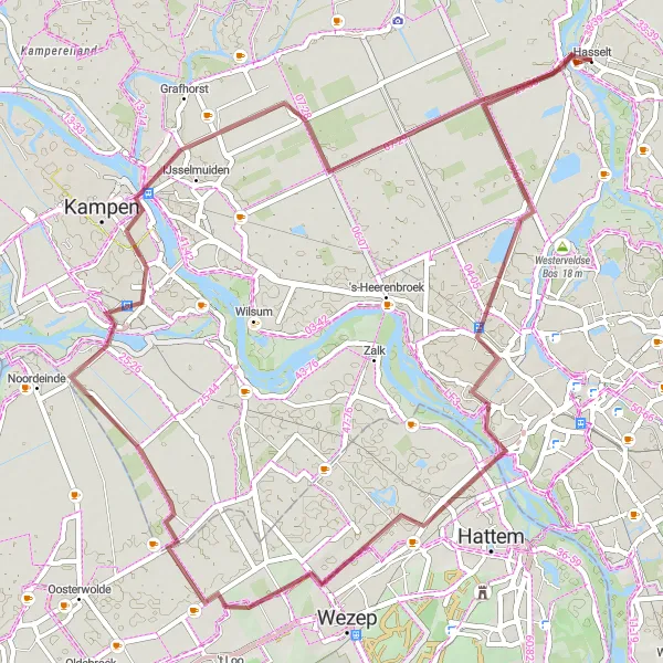 Map miniature of "Hasselt Gravel Ride" cycling inspiration in Overijssel, Netherlands. Generated by Tarmacs.app cycling route planner
